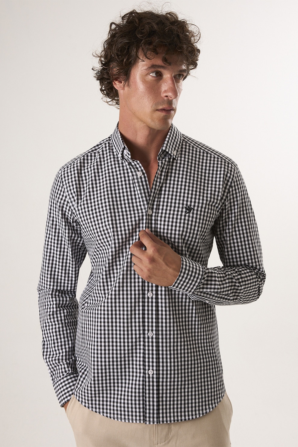 FELIX HARDY, Camasa din bumbac cu model in carouri, Alb, Negru, M