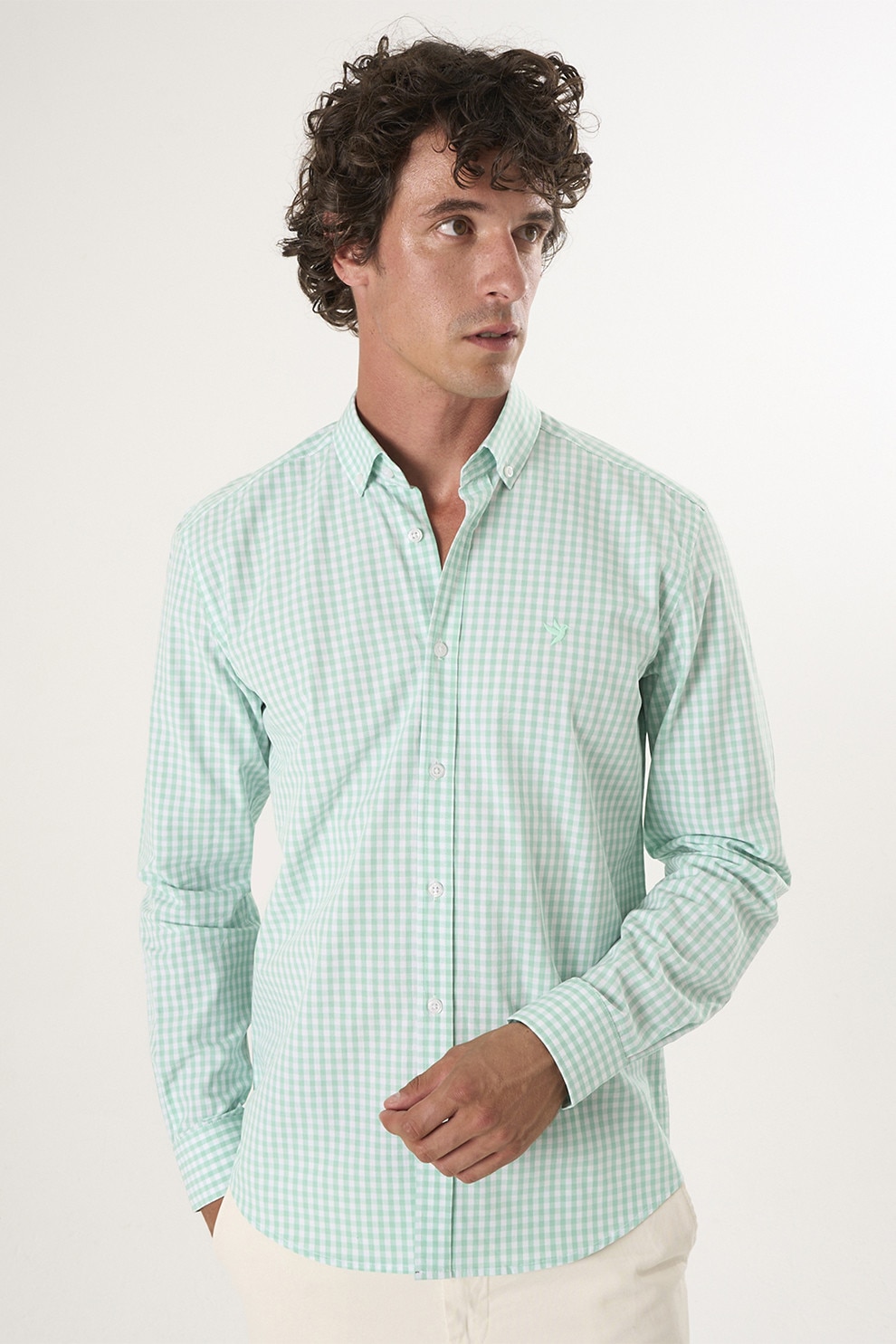 FELIX HARDY, Camasa din bumbac cu model in carouri, Alb, Verde menta, XL