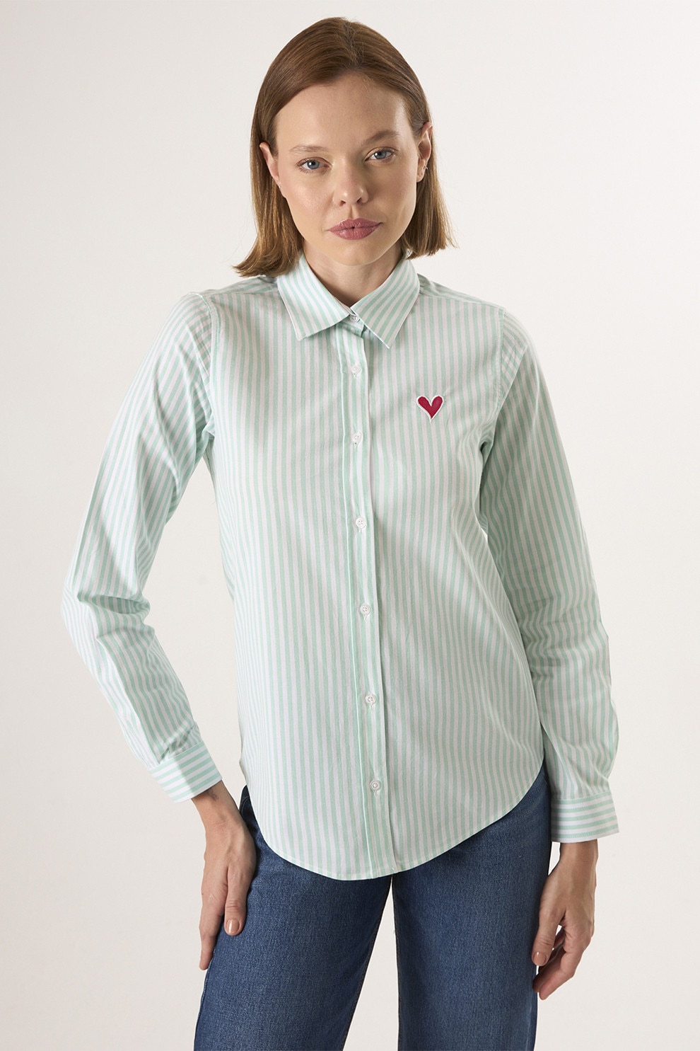 FELIX HARDY, Camasa din amestec de bumbac cu dungi, Alb, Verde menta, M