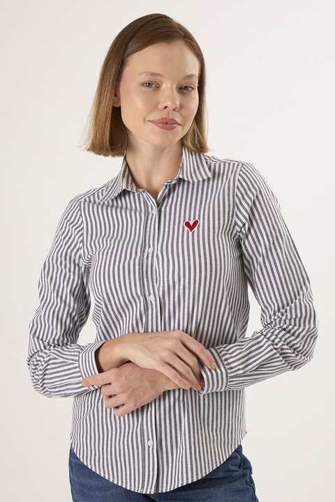 FELIX HARDY, Camasa din amestec de bumbac cu dungi, Alb/Gri inchis