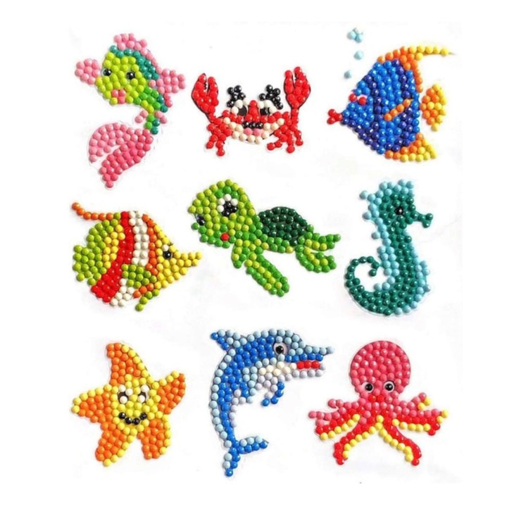Set pictura diamant copii, tema marina, 10 buc, multicolor