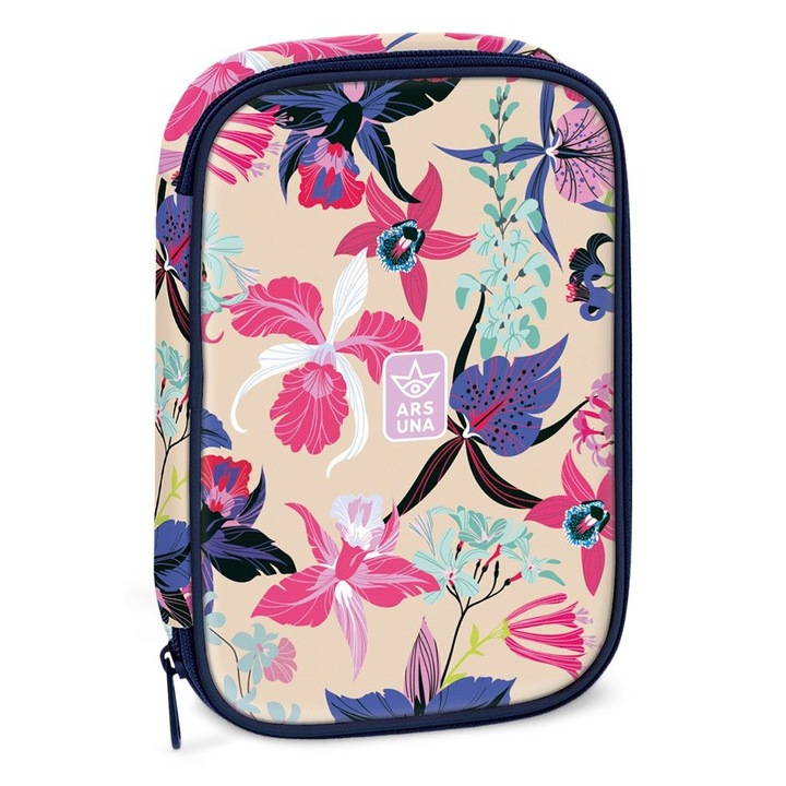 Iskolai tolltartó Ars Una egy cipzárral, két szinten, Beach Flowers (5469)