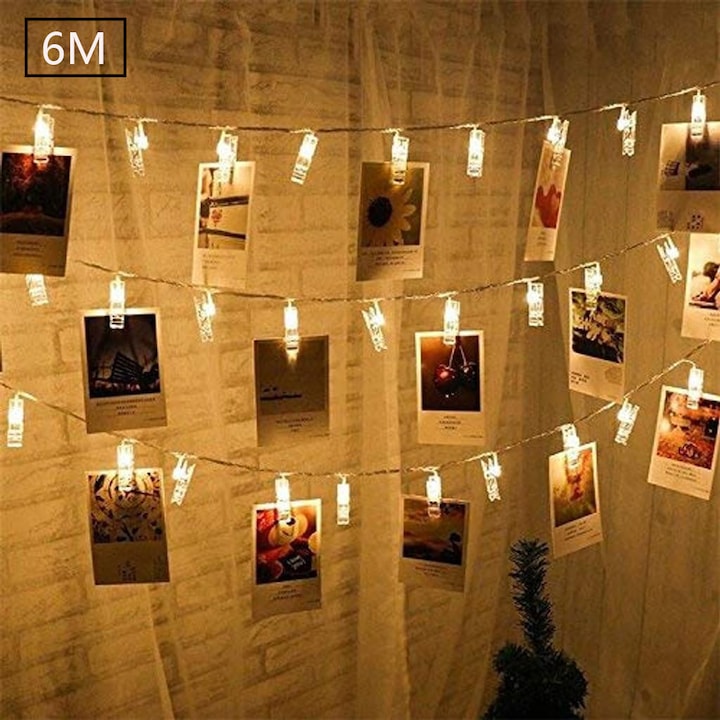Светеща инсталация с 40 LED щипки за снимки, 6м, 8 режима, USB, многоцветна
