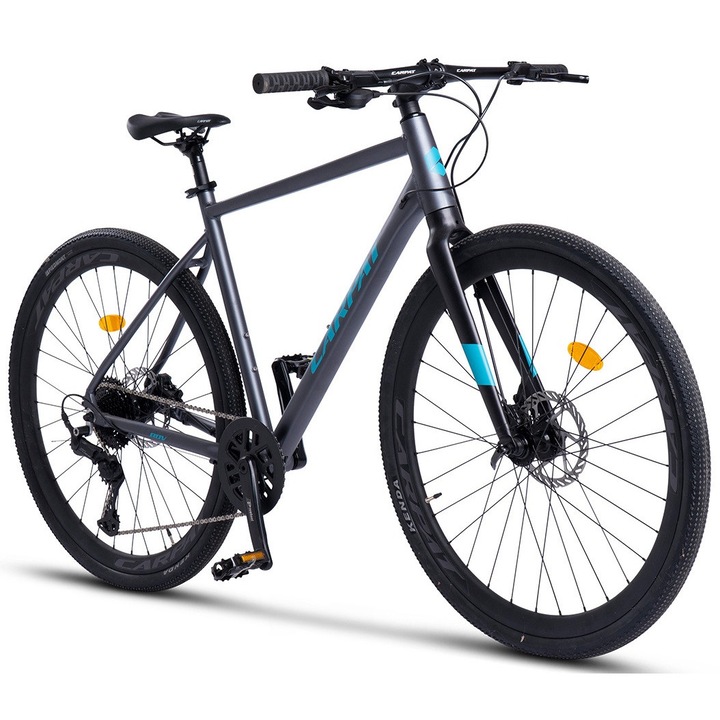 Велосипед Cyclocross с 28" колела, Оборудване Shimano CUES, Последователен превключвател, Дискови спирачки, 10 скорости, сив/син, Gravel Bike Carpat ADV Genius с алуминиева рамка и интегрирани кабели, Поколение 2025, 12,4 кг