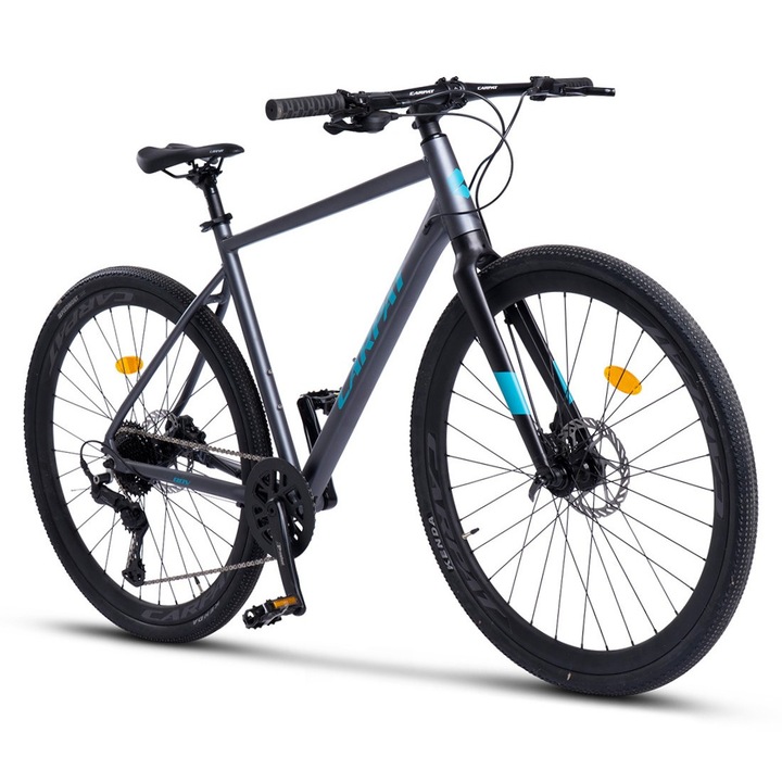 Гравъл велосипед Carpat Adv JSX28873, алуминиева рамка, оборудване Shimano Cues, 28-инчови колела, хидравлични дискови спирачки отпред/отзад, 10 скорости, сив със синьо