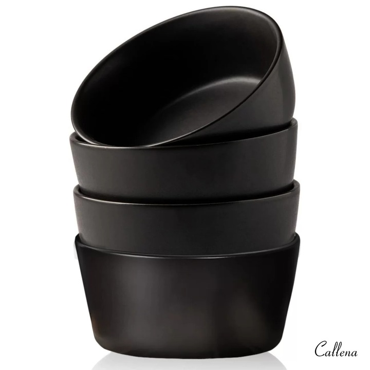 Set 4 boluri negre din ceramica, 580ml, 14x6.5 cm, stil nordic, Callena Nordic Style