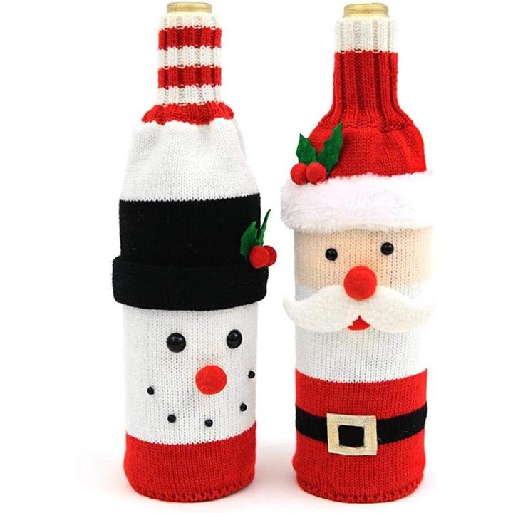 Set 2 huse sticla vin HERUSI model pulover Craciun multicolor standard