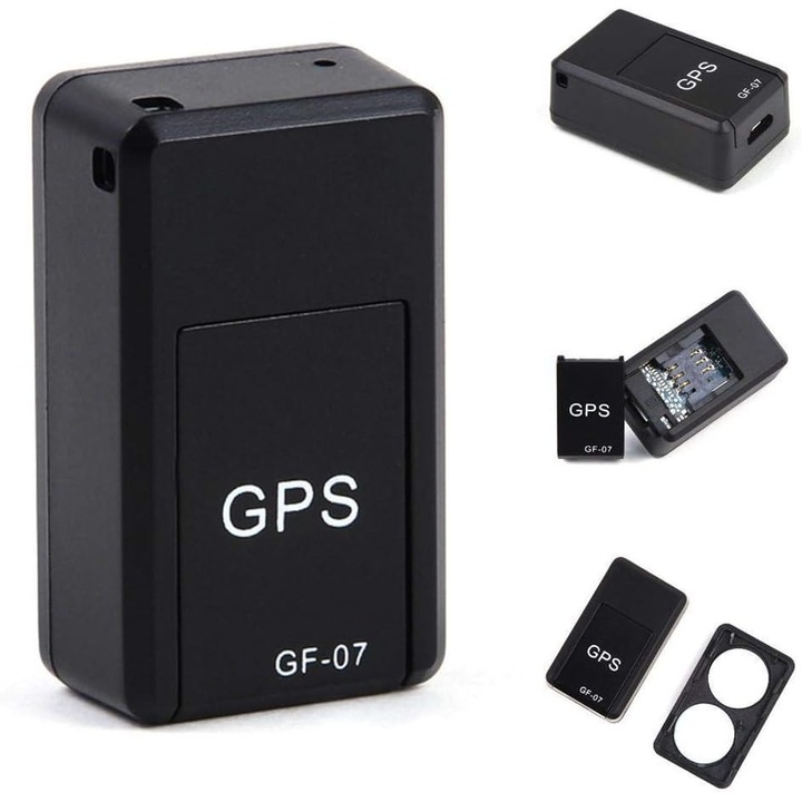 GPS nyomkövető GF-07, mini, mágneses, erős mágnessel, valós idejű GPRS nyomkövetés, SOS, hordozható, USB kábellel, fekete, 1 db, 3.5x2x1.4 cm
