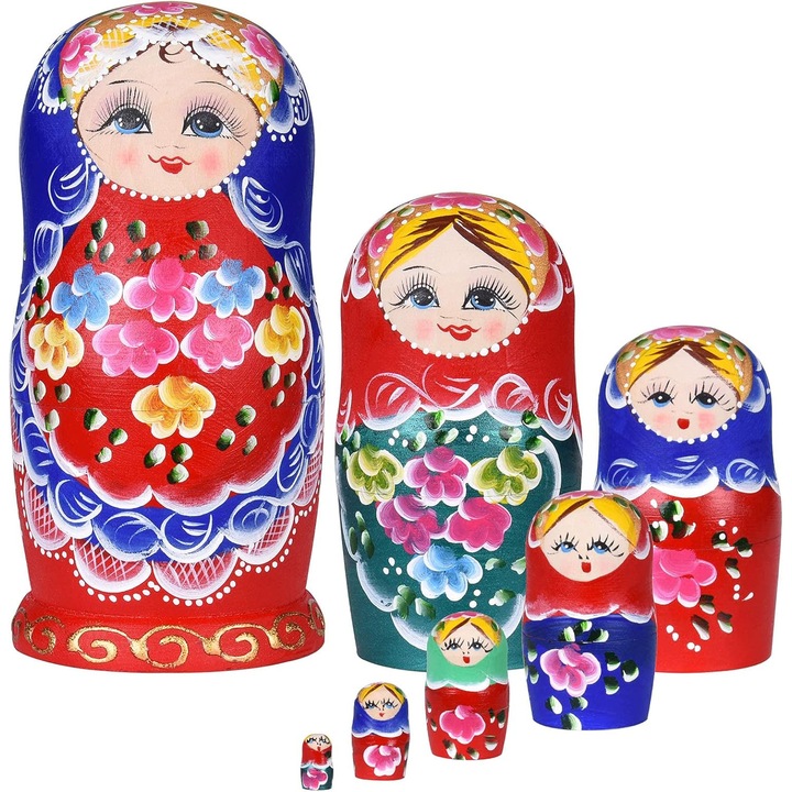 Дървени кукли Матриошка, 7 слоя, многоцветен образователен комплект, декор
