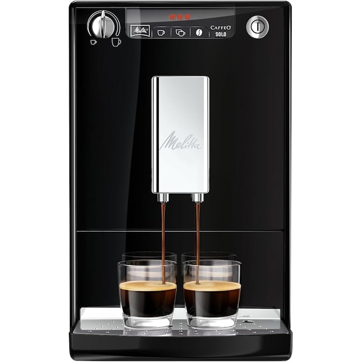 Espressor automat slim Melitta Caffeo Solo E950, cu functie de preinfuzie, 15 bari, afisaj LED, dozator de cafea reglabil pe inaltime, unitate de preparare detasabila