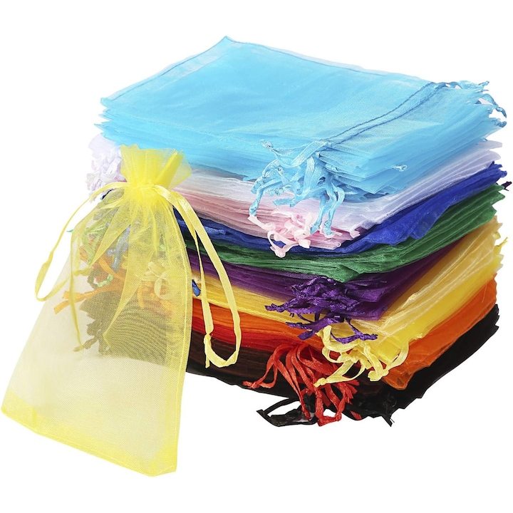 Set 50 saculeti organza multicolor 10x15cm cu snur