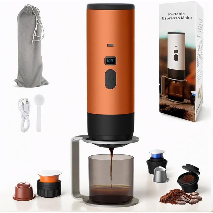 Портативна акумулаторна кафемашина, кафемашина с бързо загряване, съвместима с капсули Nespresso, Dolce Gusto, мляно кафе