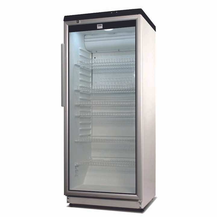 Frigider vitrină Beko ADN 203/2 BP, cu ușă din sticlă, 6 rafturi reglabile, dimensiuni 173x60cm, cu roți