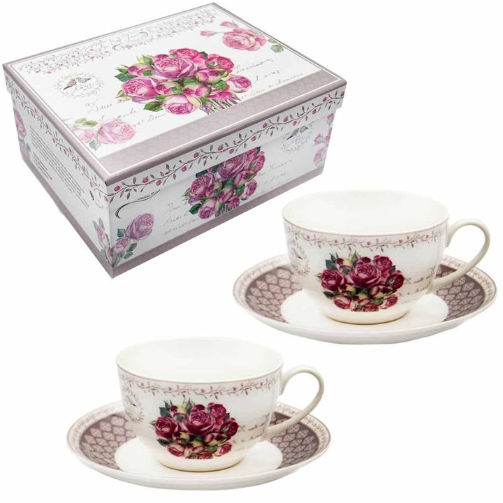 Set de cafea din portelan Bella Fiore pentru 2 persoane, Multicolor