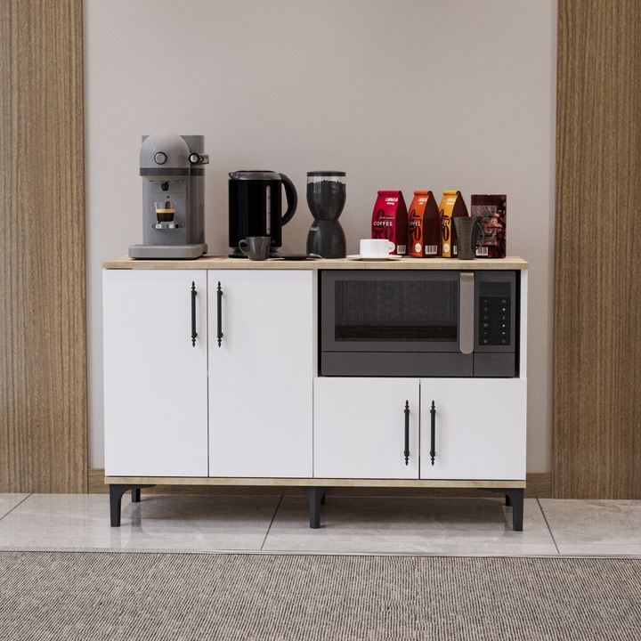 Desire Dulap Multifunctional pentru Coltul de Cafea – Design Modern, Stejar & amp, Alb Lucios