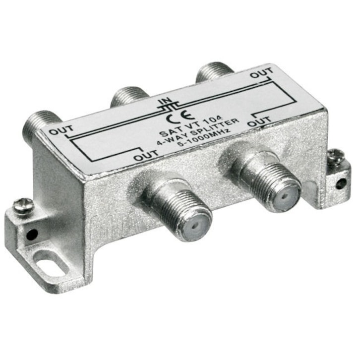 Splitter TV pentru cablu coaxial, 4 iesiri, 5-1000MHz, metalic