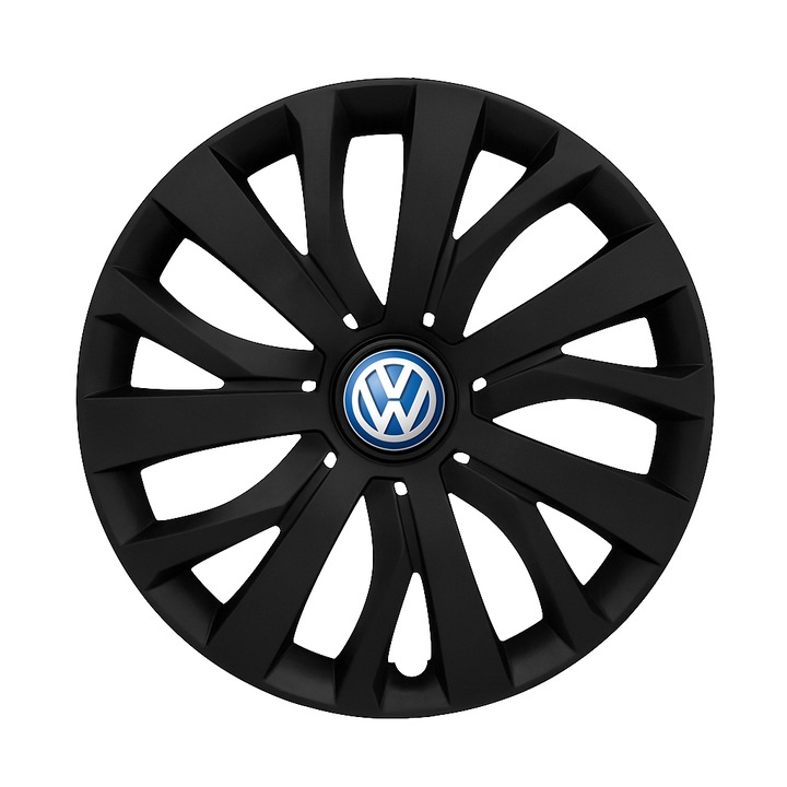Set 4 Capace Roti R16 AutoSSF ®, Potrivite Jantelor de 16 inch, pentru VW, Model 432, Black Edition, Sigla Albastra