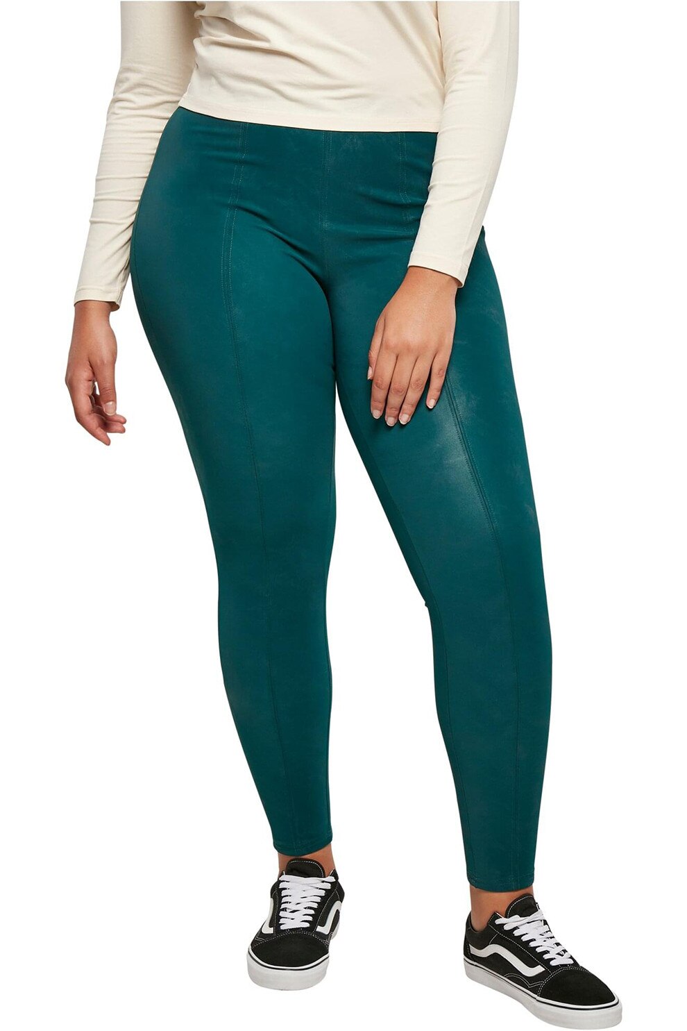 Urban Classics, Pantaloni crop super skinny, Albastru petrol, L