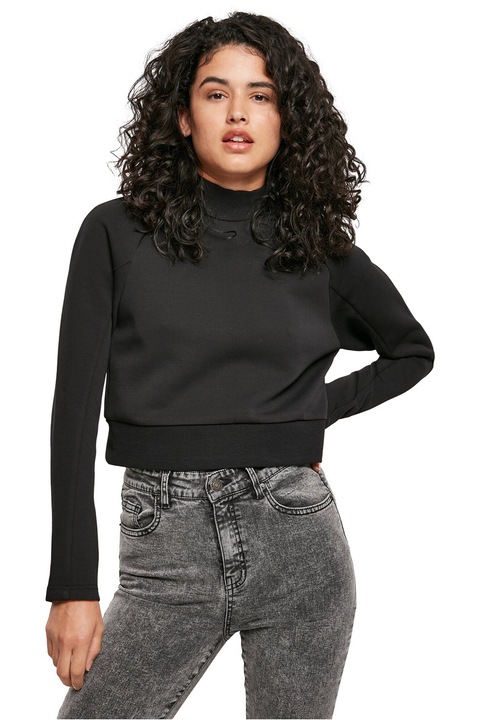 Urban Classics, Bluza crop cu guler scurt, Negru