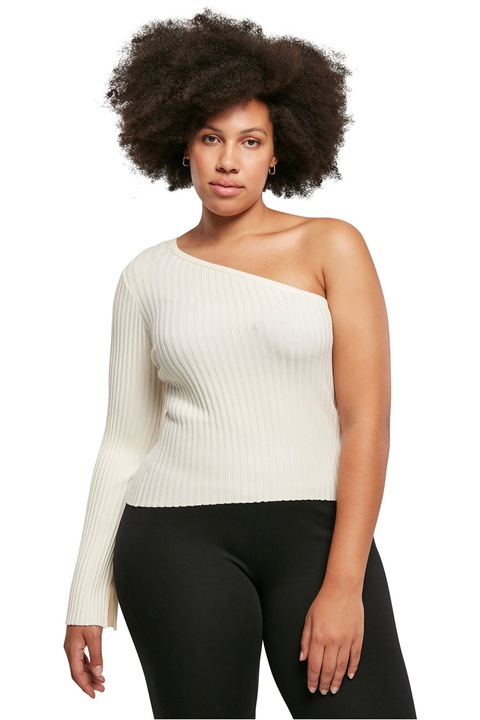 Urban Classics, Bluza striata cu decolteu pe un umar, Alb fildes