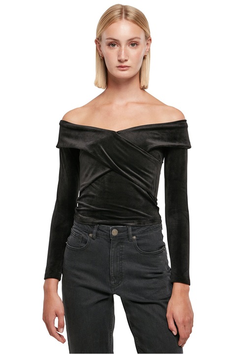 Urban Classics, Bluza de catofea cu decolteu pe umeri, Negru