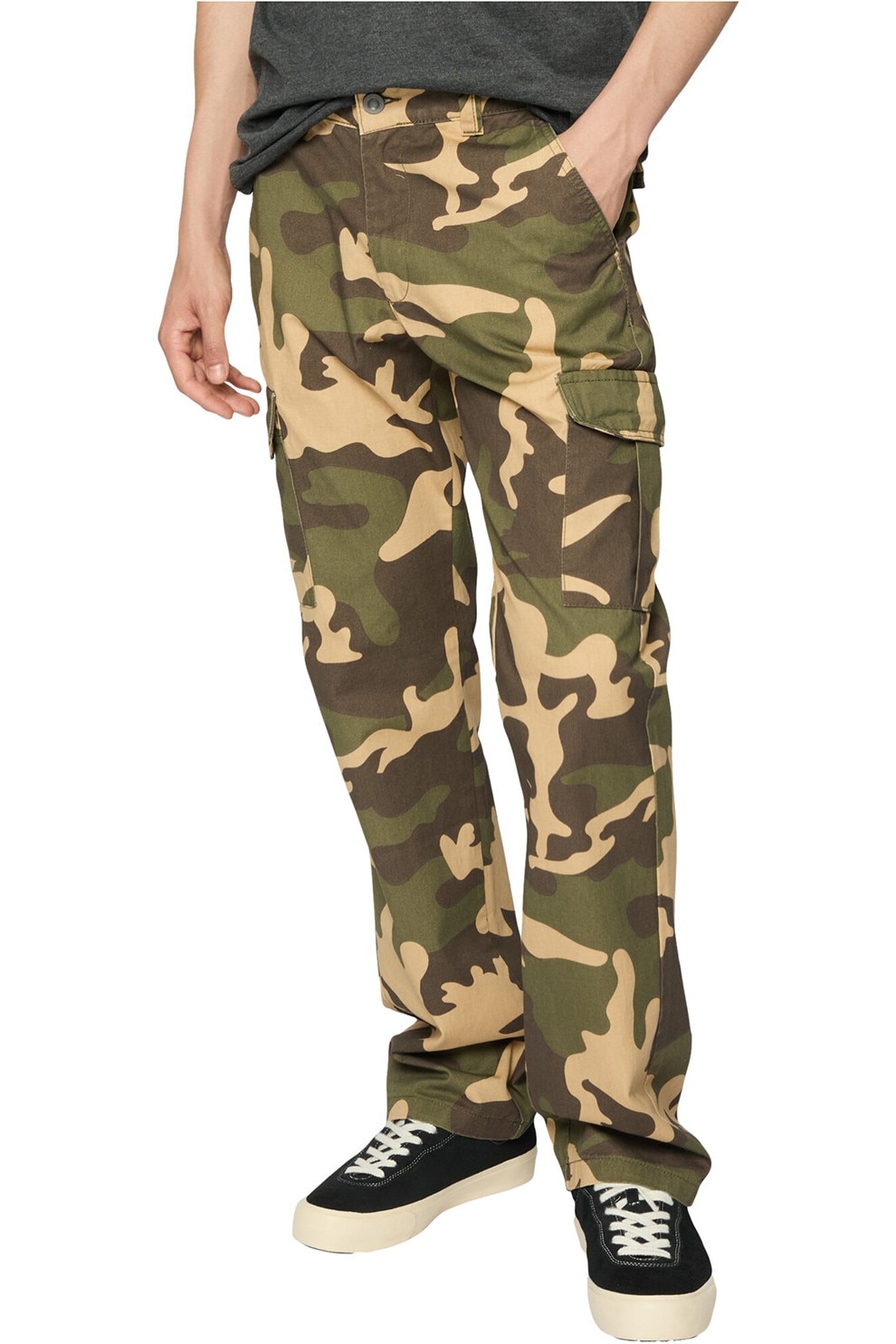 Urban Classics, Pantaloni cargo camuflaj, verde militar inchis, 36