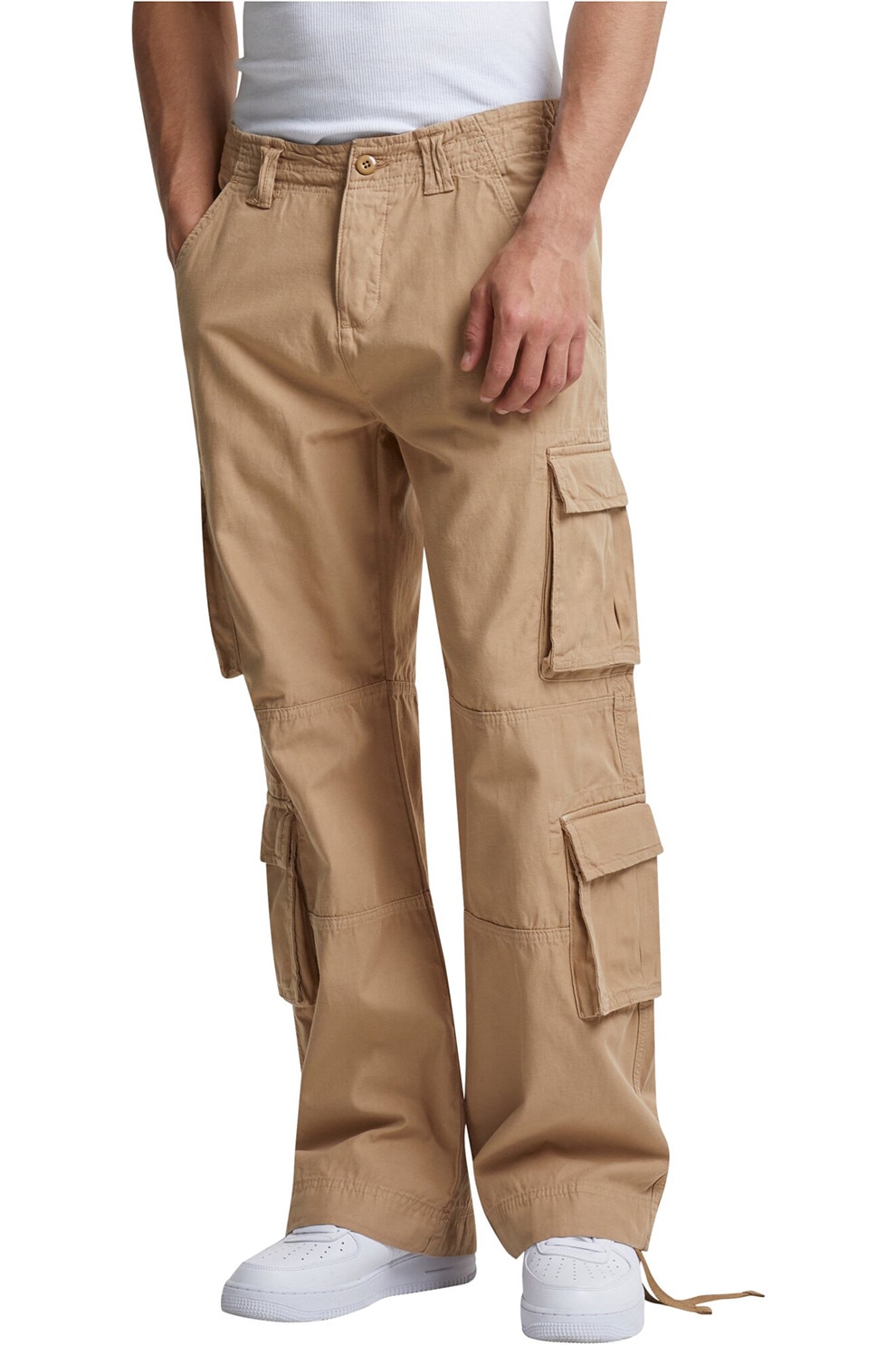 Urban Classics, Pantaloni cargo drepti de bumbac, Maro deschis, 32