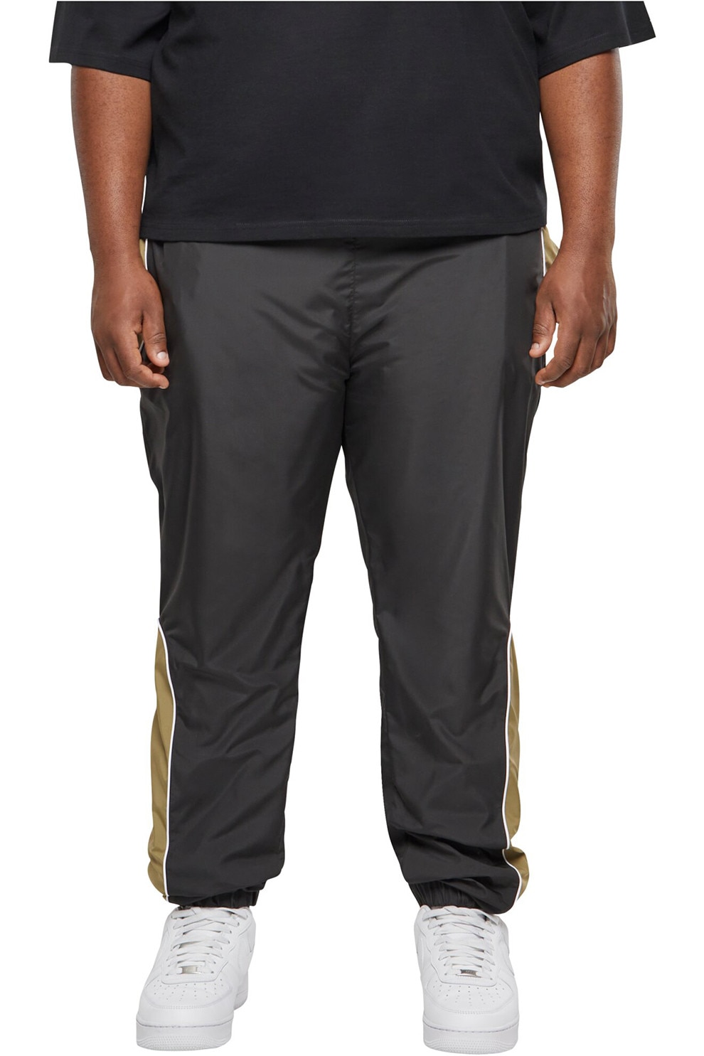 Urban Classics, Pantaloni sport cu segmente contrastante, Negru, Verde masliniu, S