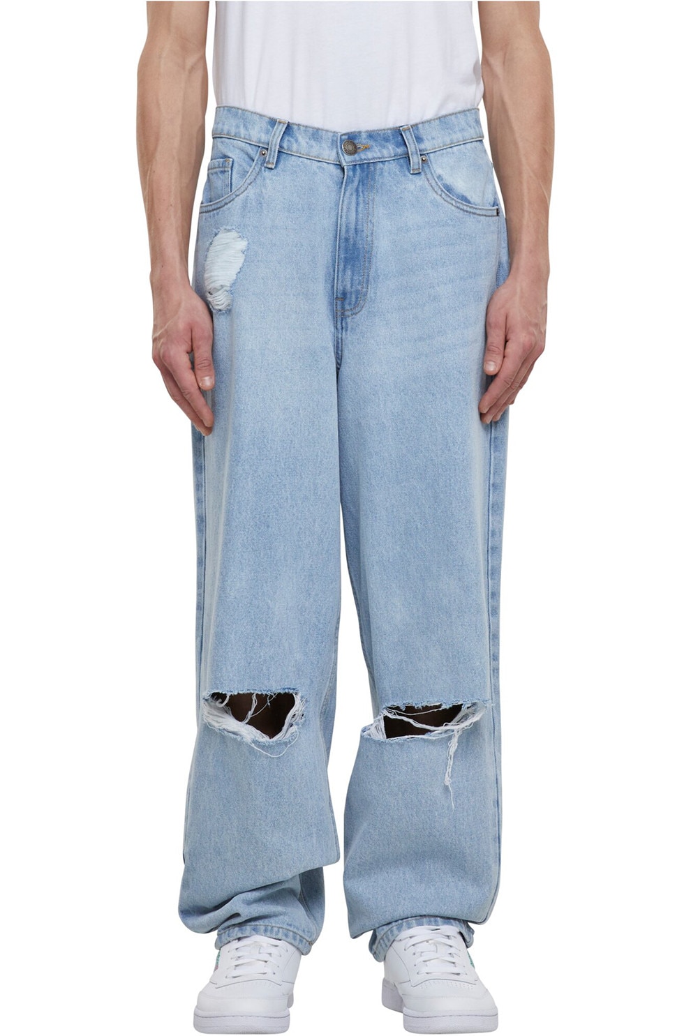 Urban Classics, Blugi ampli cu rupturi decorative, Albastru deschis, 38