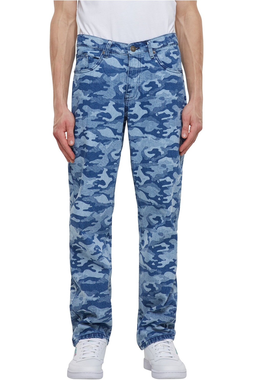 Urban Classics, Blugi ampli cu imprimeu camuflaj, Albastru, 32