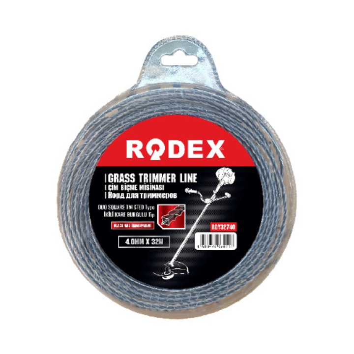 Fekete és átlátszó fűkasza damil duo négyzetes csavarású 4.0mmx32m buborékcsomagolás - Rodex