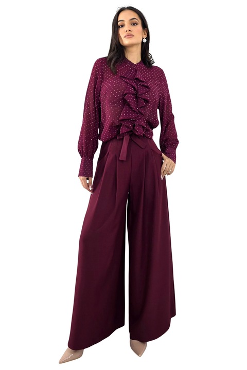 Pantaloni lungi cu pense si cordon, HARRU Large, Burgundy, Marimea universala S/M/L, FashionForYou