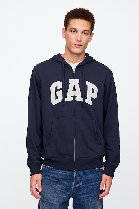 GAP, Hanorac cu fermoar si imprimeu logo, Bleumarin