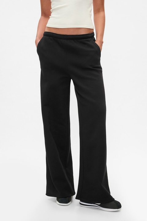 GAP, Pantaloni de trening cu croiala ampla si talie medie, Negru