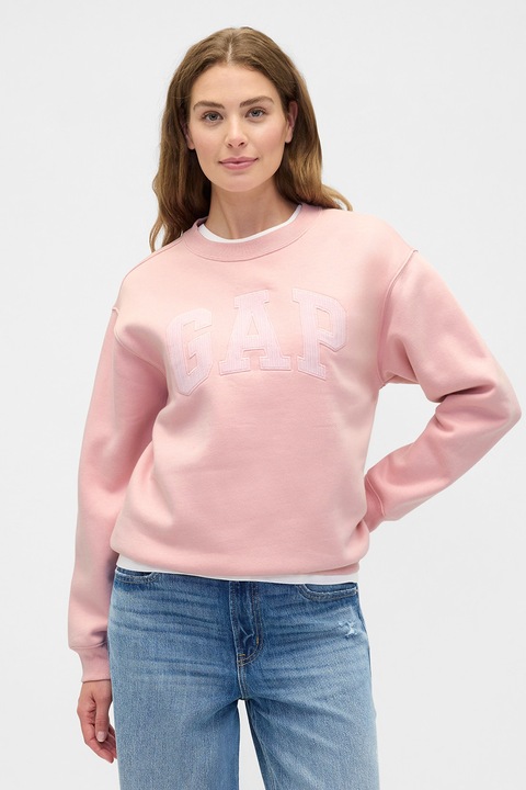 GAP, Bluza de trening cu decolteu la baza gatului si imprimeu logo, Roz deschis