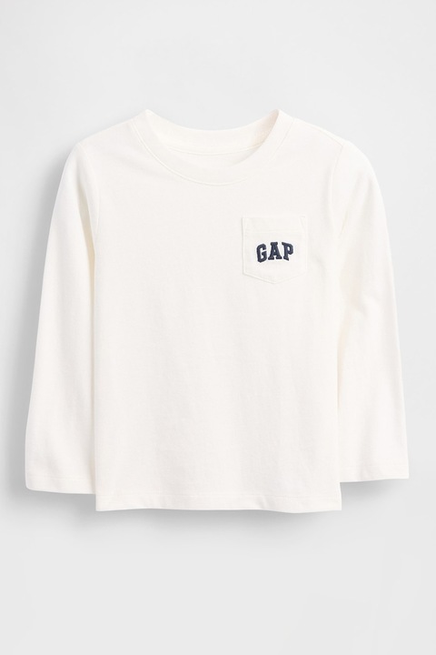 GAP, Памучна блуза с овално деколте и джоб, Бял