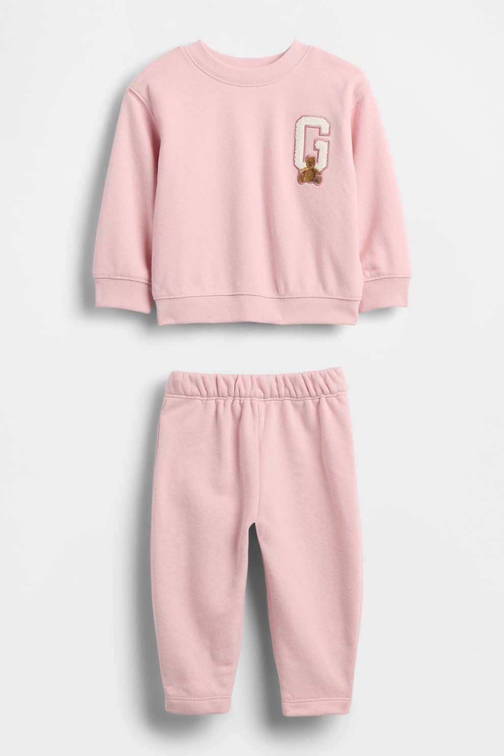 GAP, Set de bluza si pantaloni de trening lejere cu talie elastica - 2 piese, Roz deschis, 80 CM
