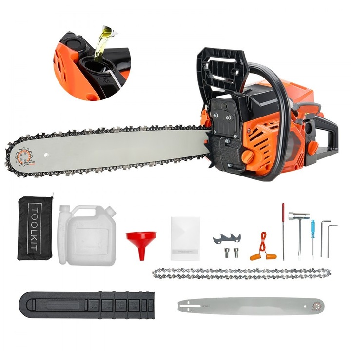 Benzines Láncfűrész, 52cc Modell, 2.4 LE Teljesítmény, 18 hüvelyk Laphossz, Ideális Fa Vágásához