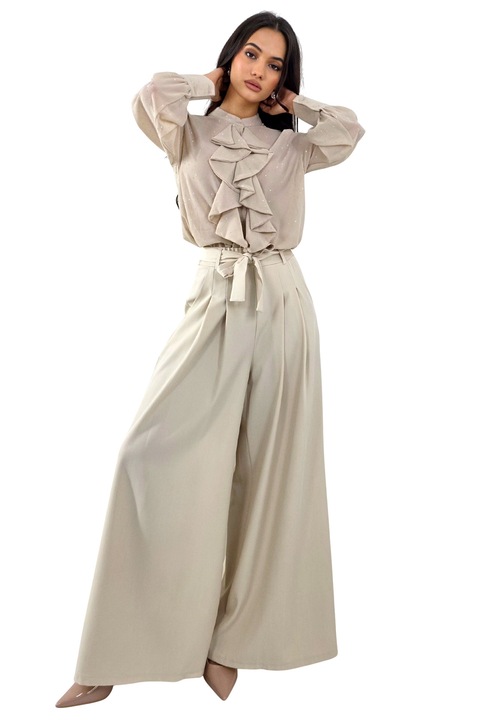 Pantaloni lungi cu pense HARRU si croiala Large, Crem, Marimea universala S/M/L, FashionForYou