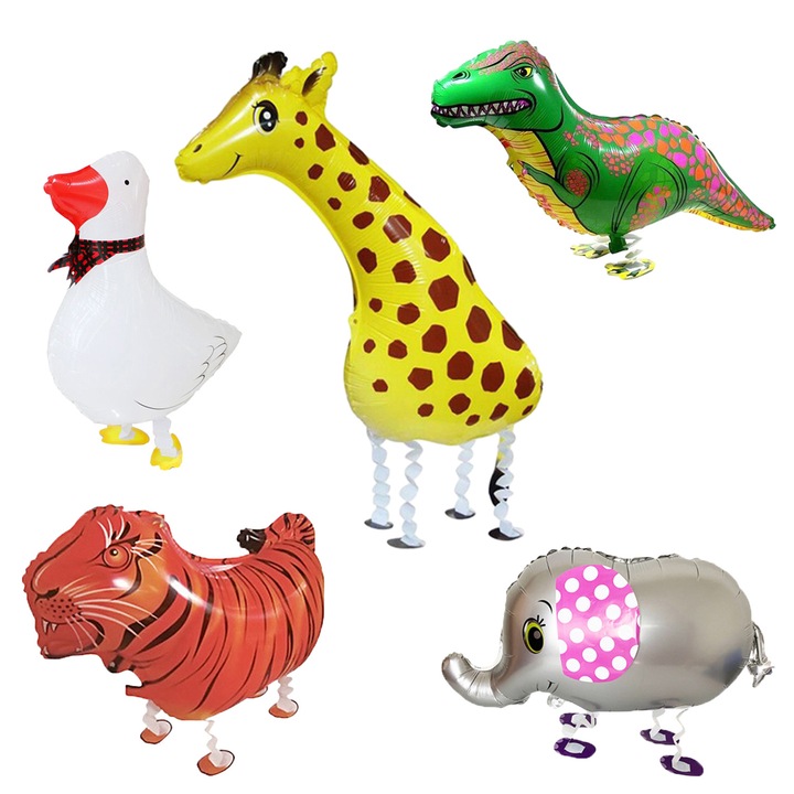 Állat témájú lufi szett, sétáló hatású, élénk színek, 30x45cm
