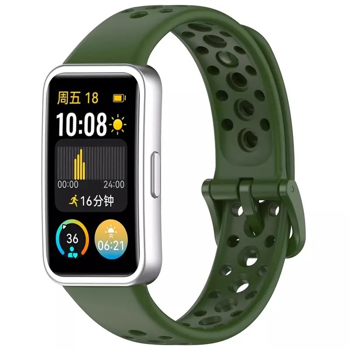 Huawei Band 8 / Band 9 / Band 10 kompatibilis szíj, Szilikon, Sötétzöld