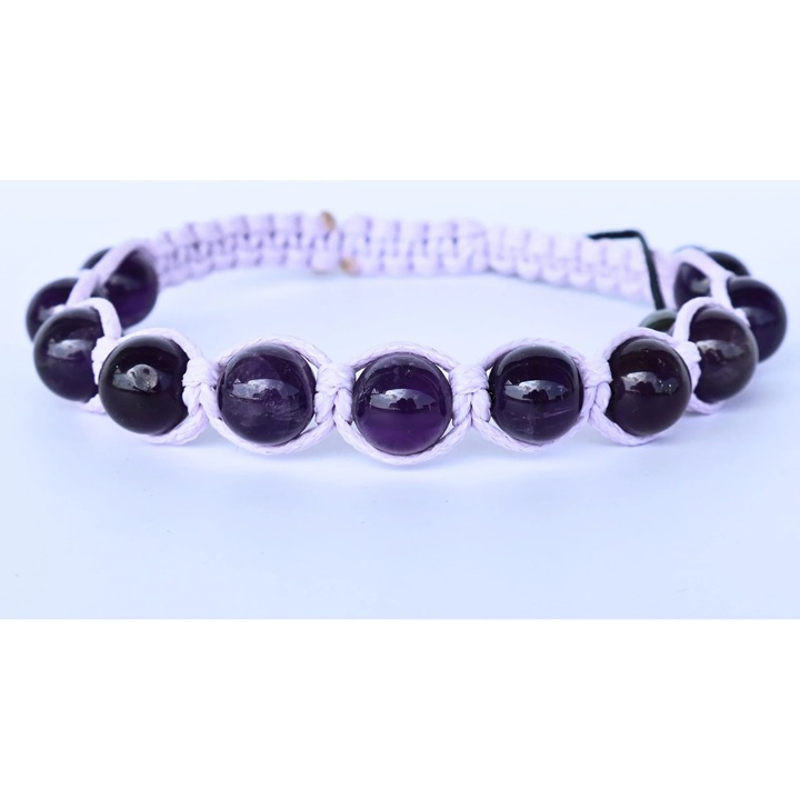 Bratara handmade cu Ametist, reglabila, sfere de 8mm, pentru protectie, vindecare si intuitie