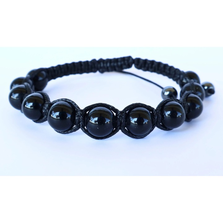 Bratara handmade cu Onix Negru, reglabila, sfere de 8mm, pentru puritate, claritate si protectie