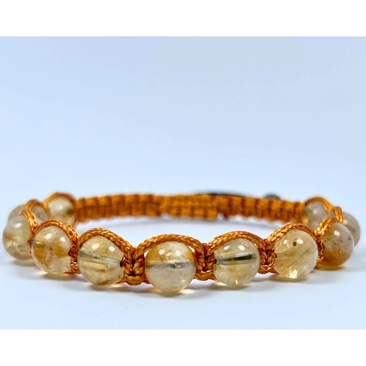Bratara handmade cu Citrin, reglabila, sfere de 8mm, pentru abundenta si prosperitate financiara