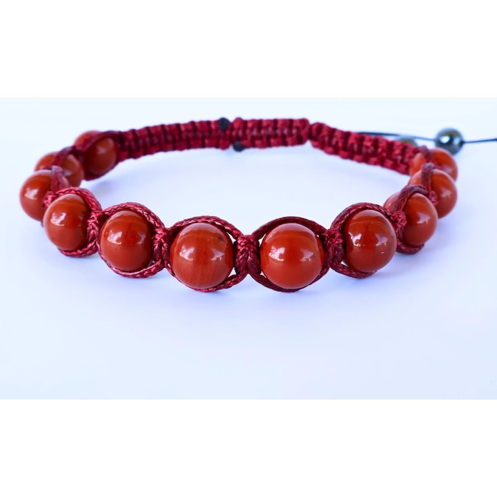 Bratara handmade cu Jasp Rosu, reglabila, sfere de 8mm, pentru rabdare, stabilitate si energii pozitive