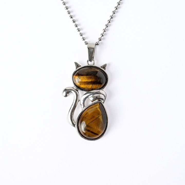 Protectie si Putere – Colier Pisica din Otel Inoxidabil cu Ochi de Tigru