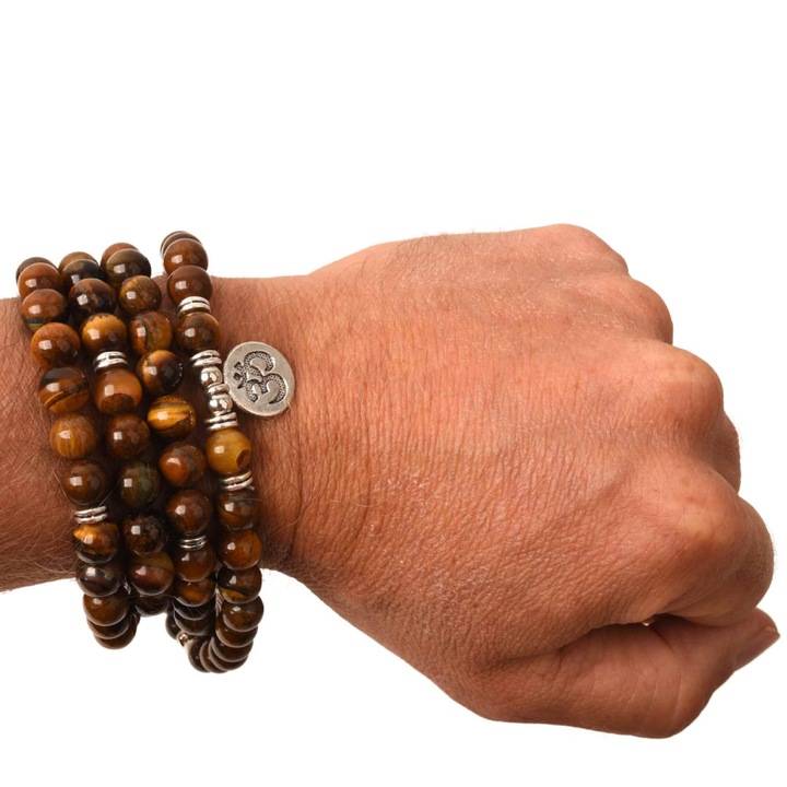 Bratara si Colier Mala Ajustabil si Elastic cu 108 Margele de 8mm din Piatra Ochi de Tigru pentru Yoga