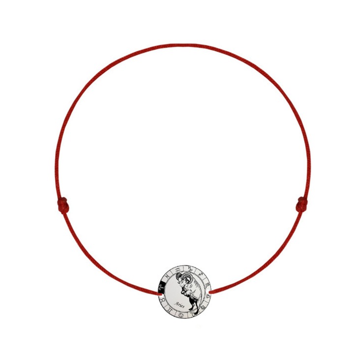 Bratara zodie Berbec, banut Argint 925, snur reglabil rosu, ArtemisGift