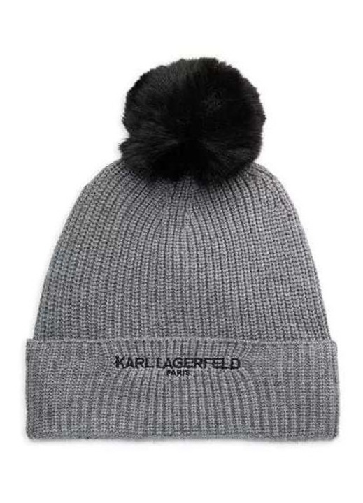 Дамска шапка, Karl Lagerfeld, Pom Pom Cable, сива, универсален размер