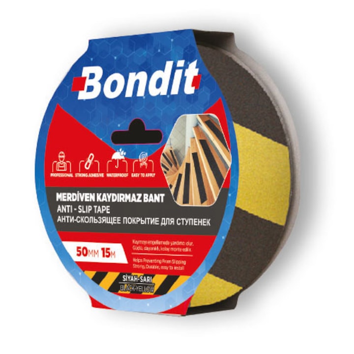 Banda adeziva Bondit 25mm x 15m galben/negra, set 1
